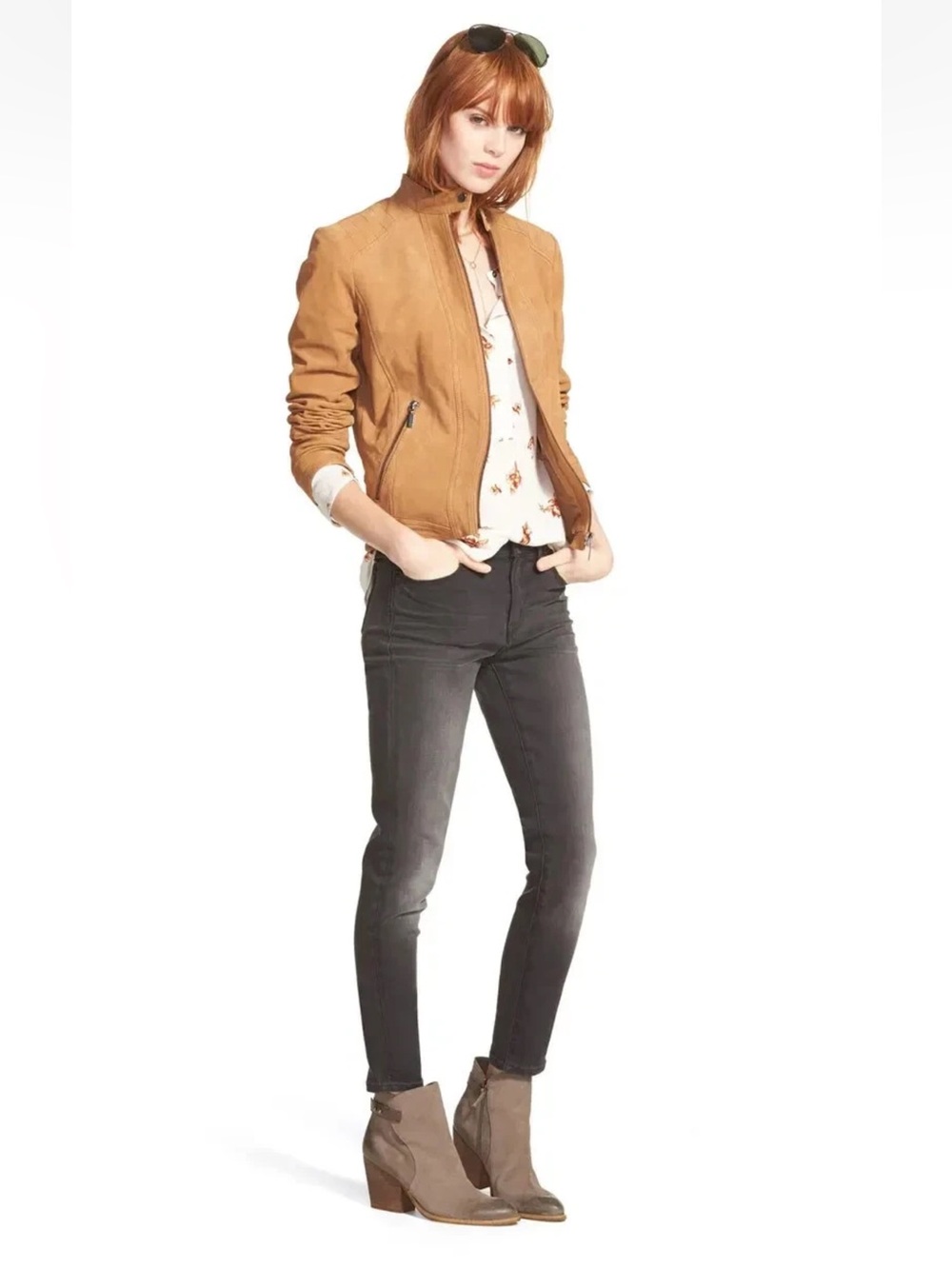 Bernardo‎ Suede Leather Tailored Biker Moto Jacket Size Small. Camel. - Picture 2 of 7
